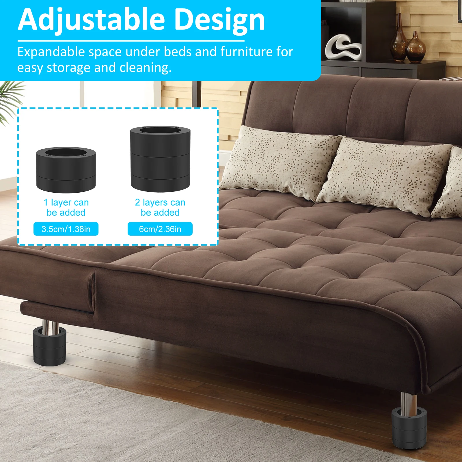 4Pcs Round Furniture Riser Heavy Duty Bed Chair Riser Support 1300lb Anti-Slip Washing Machine Desk Couch Bottom Elevator