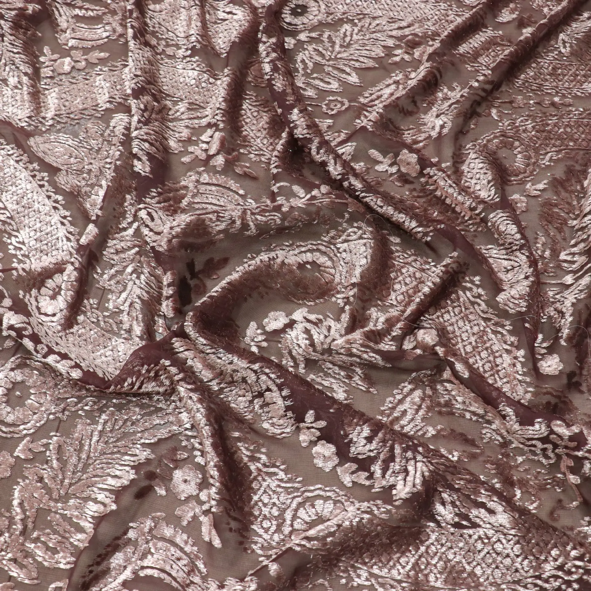 

3649 Woven Brocade Sticky Velvet Nylon Polyester Semi-Bright Silk Burnt out Fabric Nightdress Cheongsam and Dress