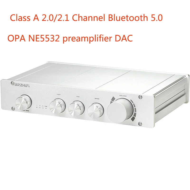 

BRZHIFI Pure class A 2.0/2.1 Channel Bluetooth 5.0 decoding NE5532 preamplifier high, medium and low tone adjustment audio DAC