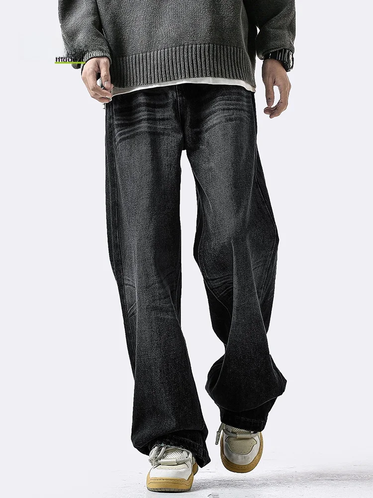 

MMOPTOP Men's Vintage Bla Jeans Loose Straight Leg Long Trousers Autumn Faion Cotton Polyester Blend Low Waist Zipper Fly