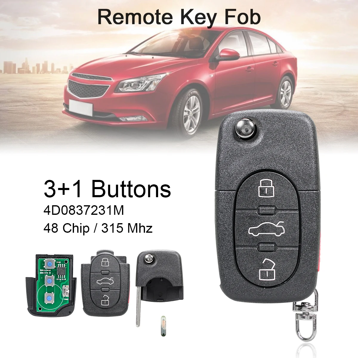 3+1Buttons 315Mhz Car Remote Key with ID48 Chip /4D0837231M  Fit for Audi A4 S4 A6 A8 TT 1997-2005