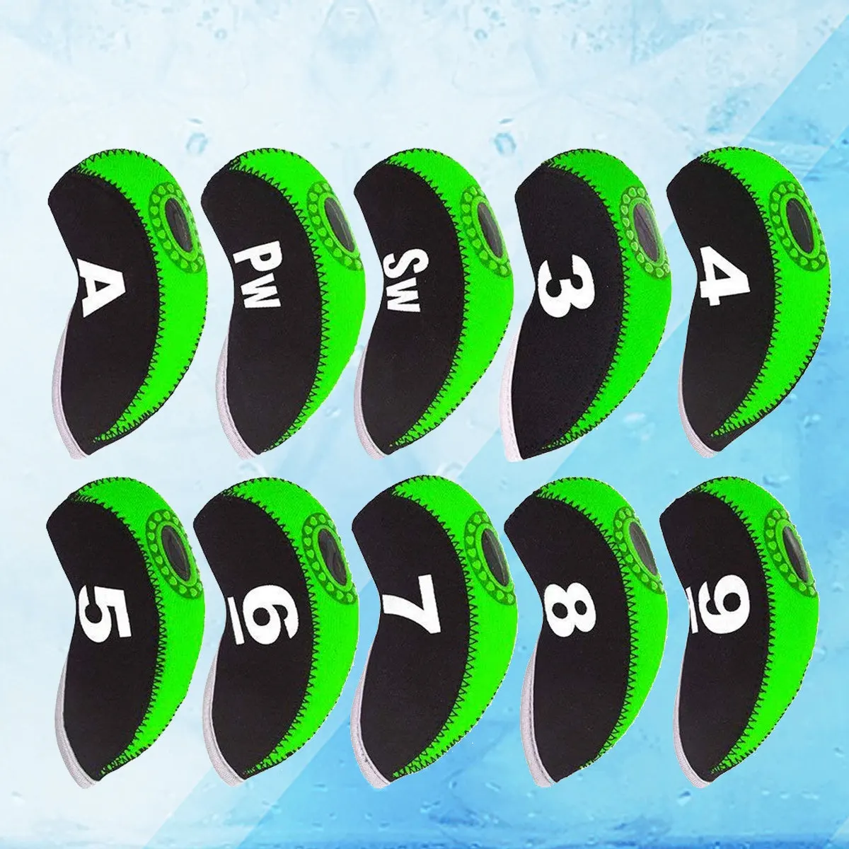 

10Pcs Golf Iron Head Covers Neoprene Club Covers Set for 3 4 5 6 7 8 9 A Irons Water Resistant Elastic Protection Travel