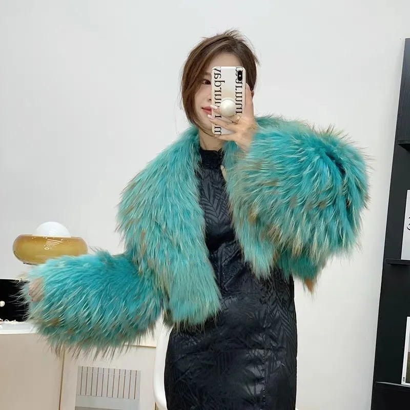 2026 Hot Sales New Raccoon Fur Coat With Striped Craftsmanship Large Lapel And High Waist Design Fashion Real Raccoon Fur Coat