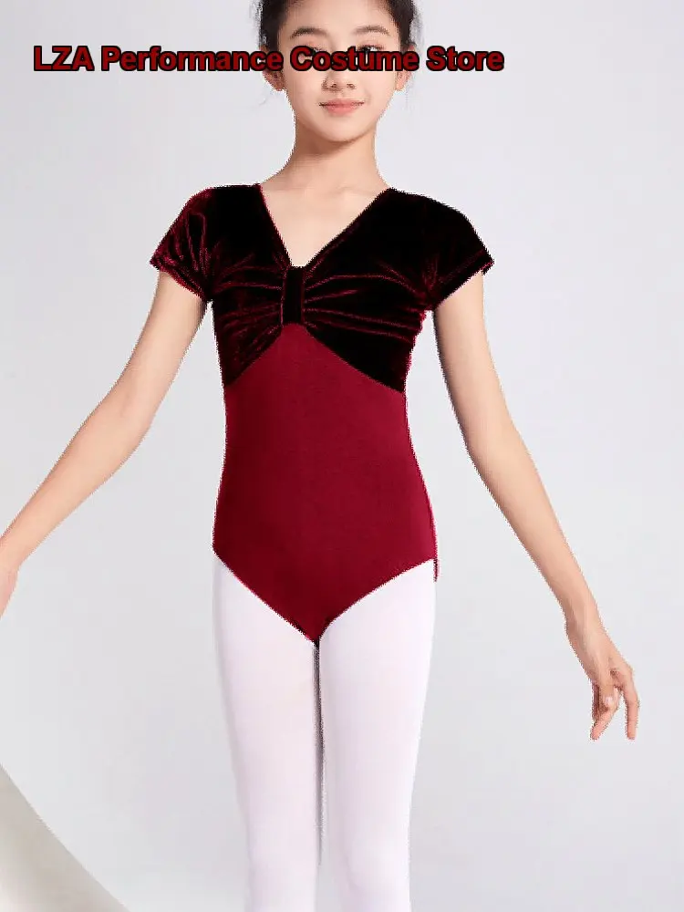 Girls' Children's Dance Dress Short Sleeves Summer Chinese Dance Practice Leotard Body Suit Art Exam Grade Test Kids
