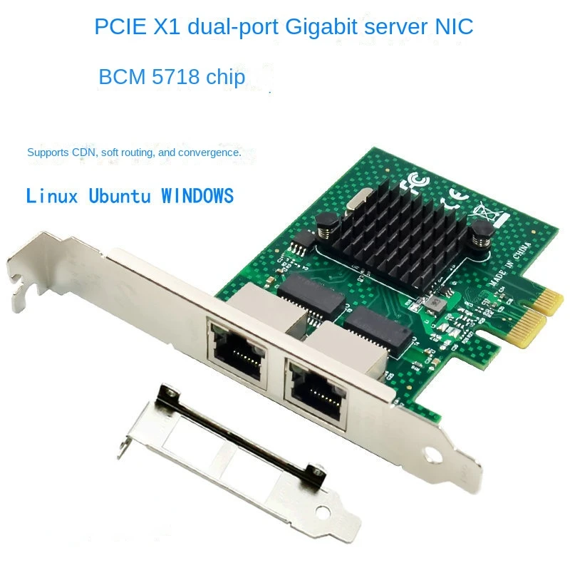 Servidor Gigabit de Porta Dupla, NIC, Cabo RJ45, Compatível com WOL PXE VLAN BCM5718, PCIE X1