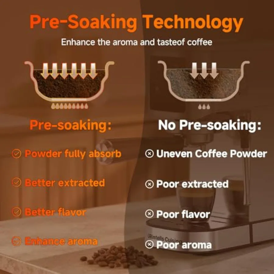 20気圧タッチスクリーン式エスプレッソマシン、家庭用スチームミルクフロザー付き、ステンレス製コーヒーメーカー、取り外し可能な水タンク搭載