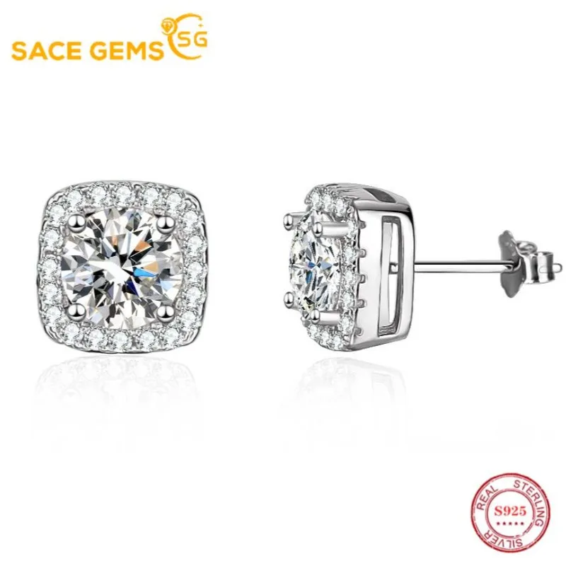 

Серьги-гвоздики SACE GEMS, 2 карата, муассанит, драгоценные камни для женщин, однотонные серьги-гвоздики из стерлингового серебра 925 пробы, цвет D, пасьянс, изысканные свадебные украшения