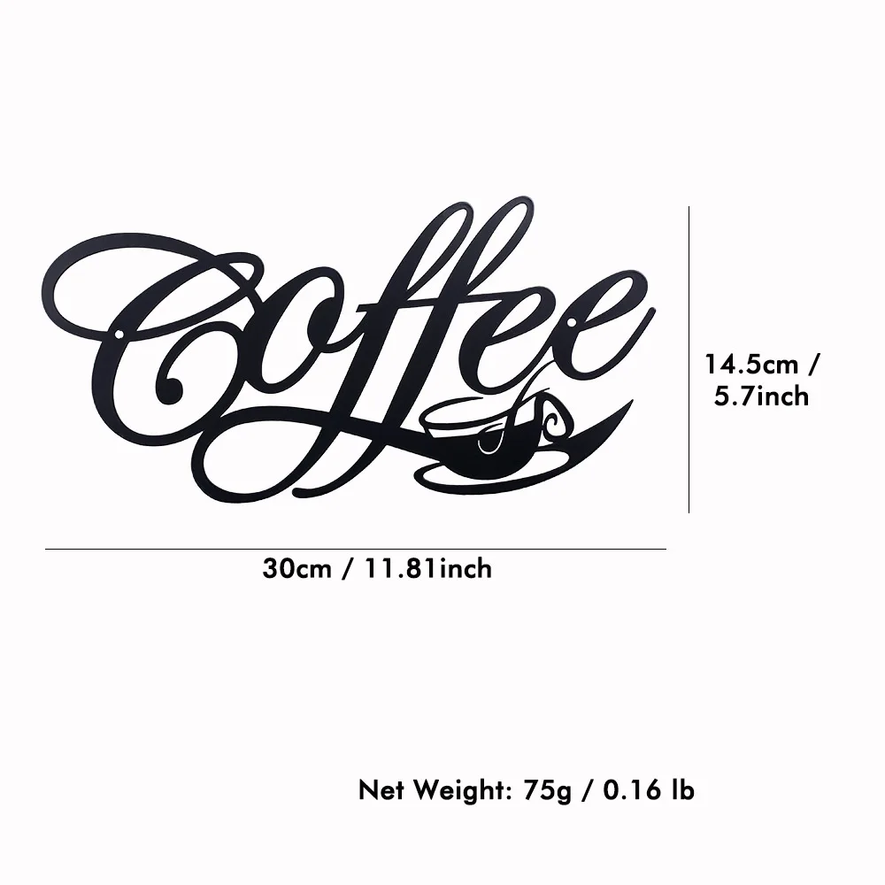 COFFEE Metal Word Cafe Wall Sign Hanging Kitchen Black Plaque Art Home Decoration Bar Plaque Silhouette Decor