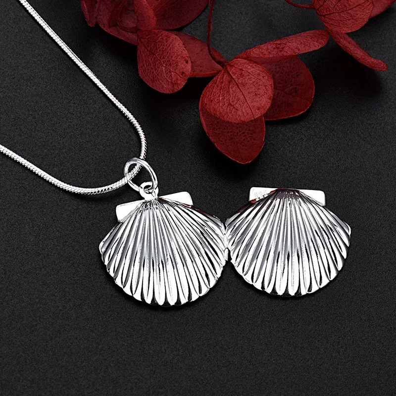 New Arrive 45cm 925 Sterling Silver seashell Photo open Frame Necklace Snake Chain For Woman Man Wedding Jewelry wholesale