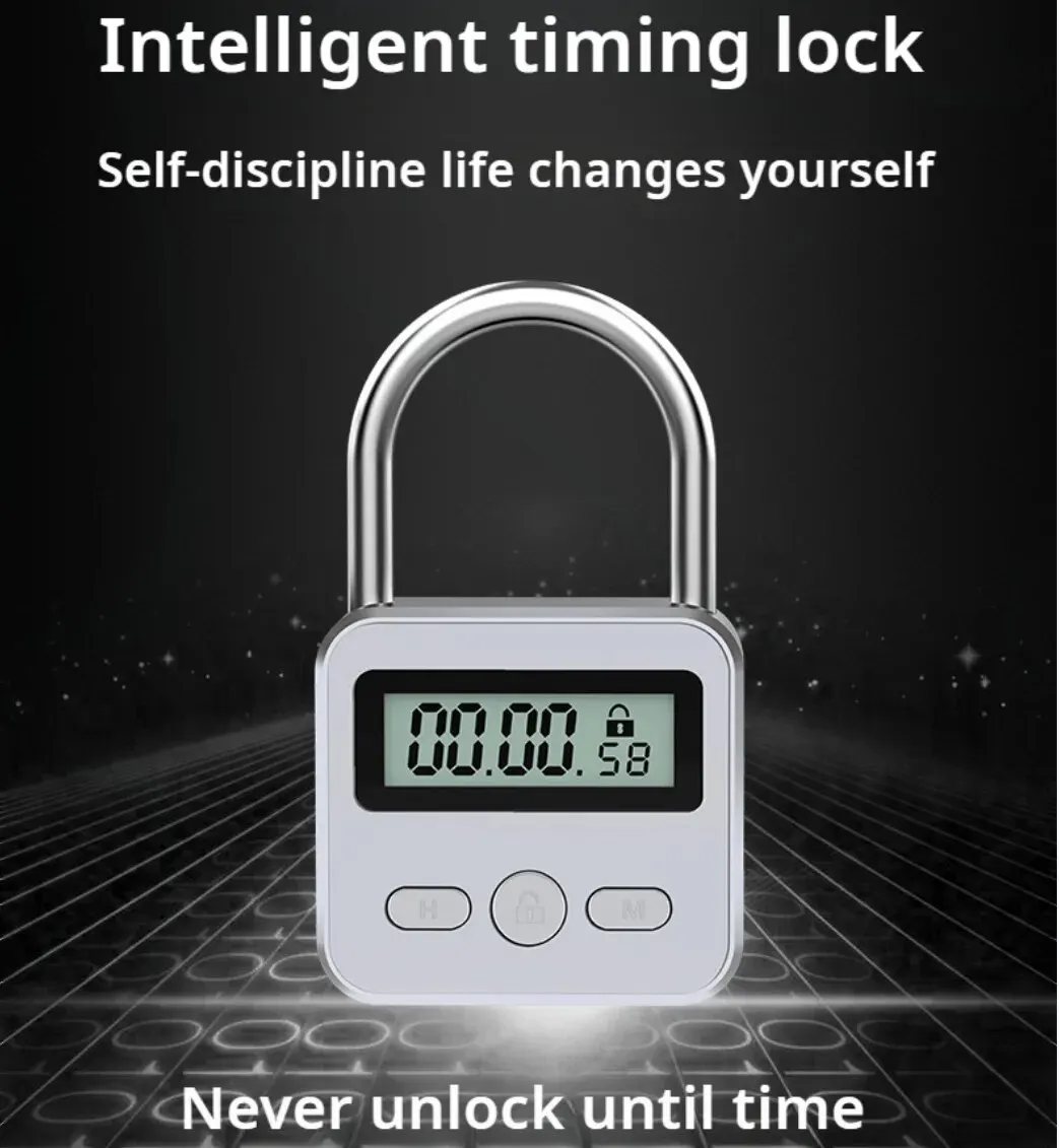 Timer Padlock LCD HD Display Add Backlight Zinc Alloy 99 Hours Max Timing Super Long Standby Anti-addiction Electronic Lock