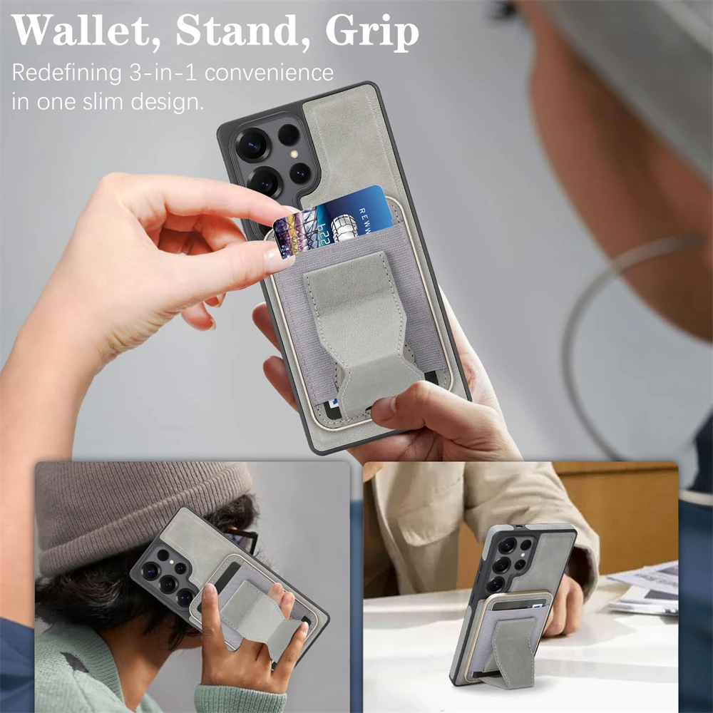 Skórzane etui z odłączanym magnetycznym uchwytem na karty Samsung Galaxy S25 S26 S24 S23 S22 Ultra Plus z obsługą Magsafe, odporne na wstrząsy. — zdjęcie produktu 3