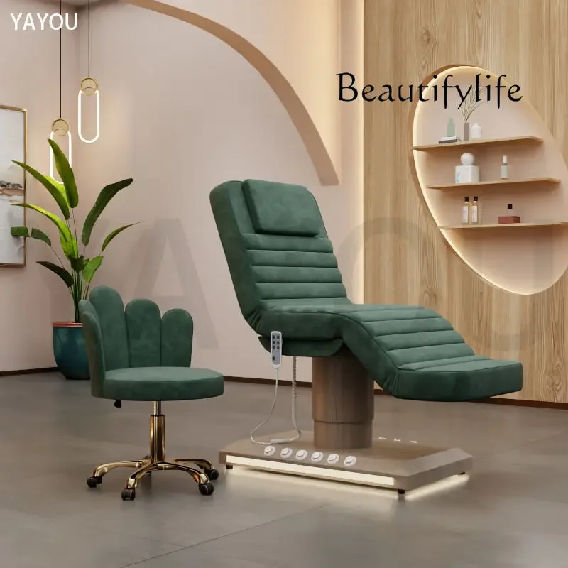 سرير سبا للوجه في مركز صالون التجميل الحديث مع التحكم في القدمين، سرير تجميل للتدليك الكهربائي المضيء، سرير مطرز بالوشم #5