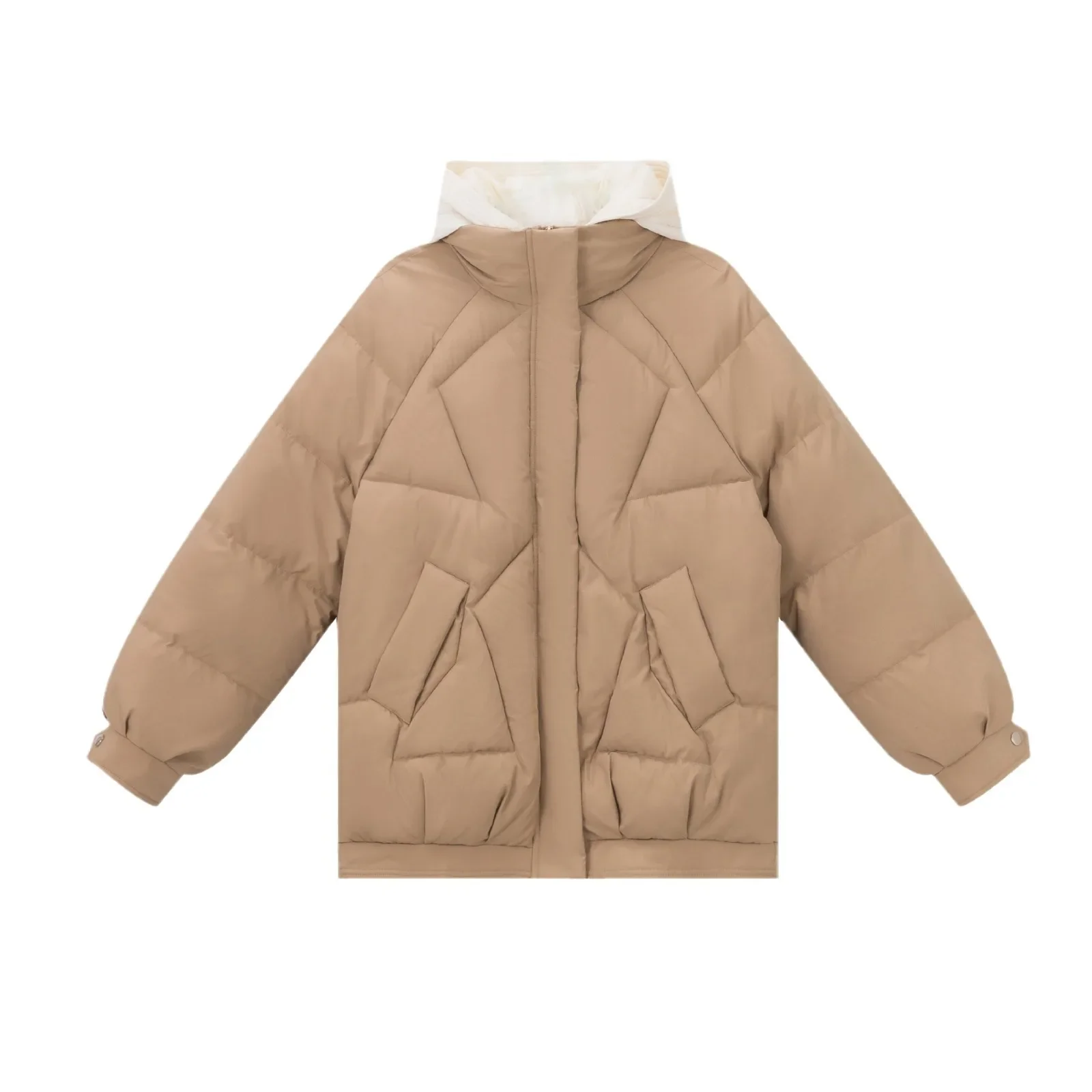 2025 Giacca da donna invernale nuova Giacca da donna in cotone corto con cerniera a contrasto con cappuccio da donna Addensare Parka caldo Abbigliamento da donna