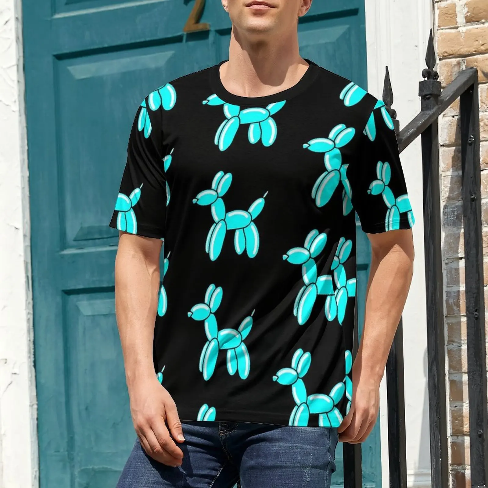 Men Blue Balloon T-Shirt Animal Print Harajuku T Shirts Short-Sleeve Pattern Tshirt Cheap Beach Classic Oversized Top Tees