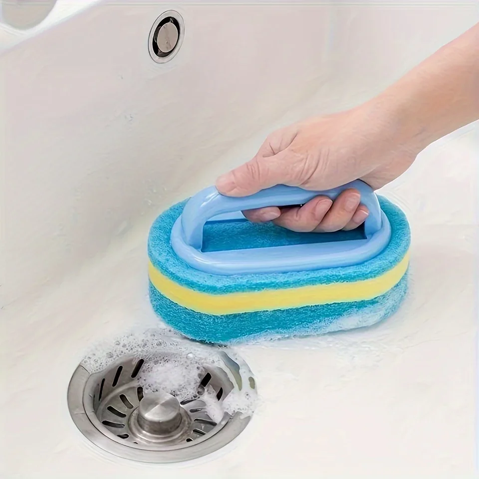 

1PC Kitchen Cleaning Brush with Handle High-Density Scouring Pad for Pots Ceramic Tile & Wall Cleaning Tool Durable Sponge Brush