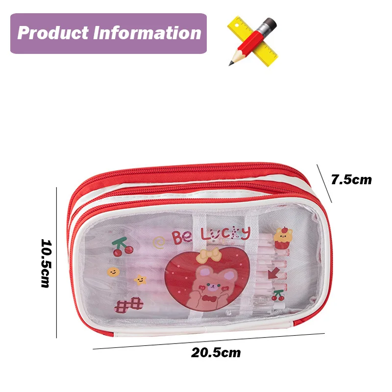 Imagem -06 - Estojo Transparente de Grande Capacidade Bolsa dos Desenhos Animados Bolsa de Lápis Impermeável para Meninas Artigos de Papelaria Kawaii Camadas