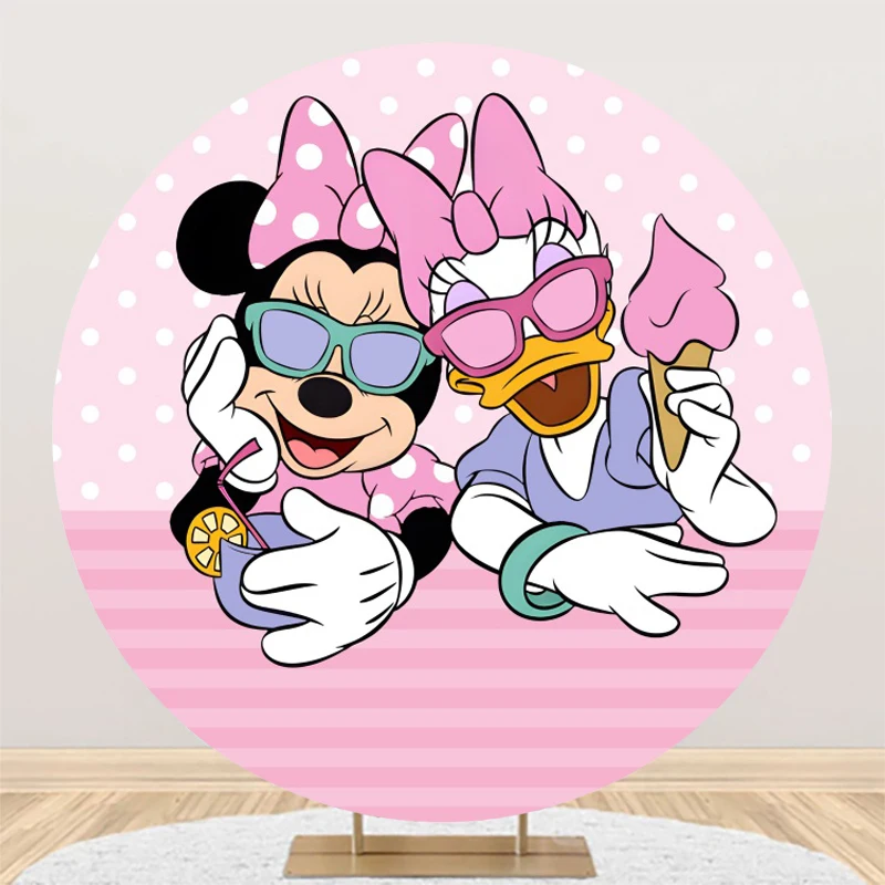 Disney Minnie Mouse Daisy Round Photo Backdrop Background For photography Baby Shower Girl Birthday Party Decoration Photozone