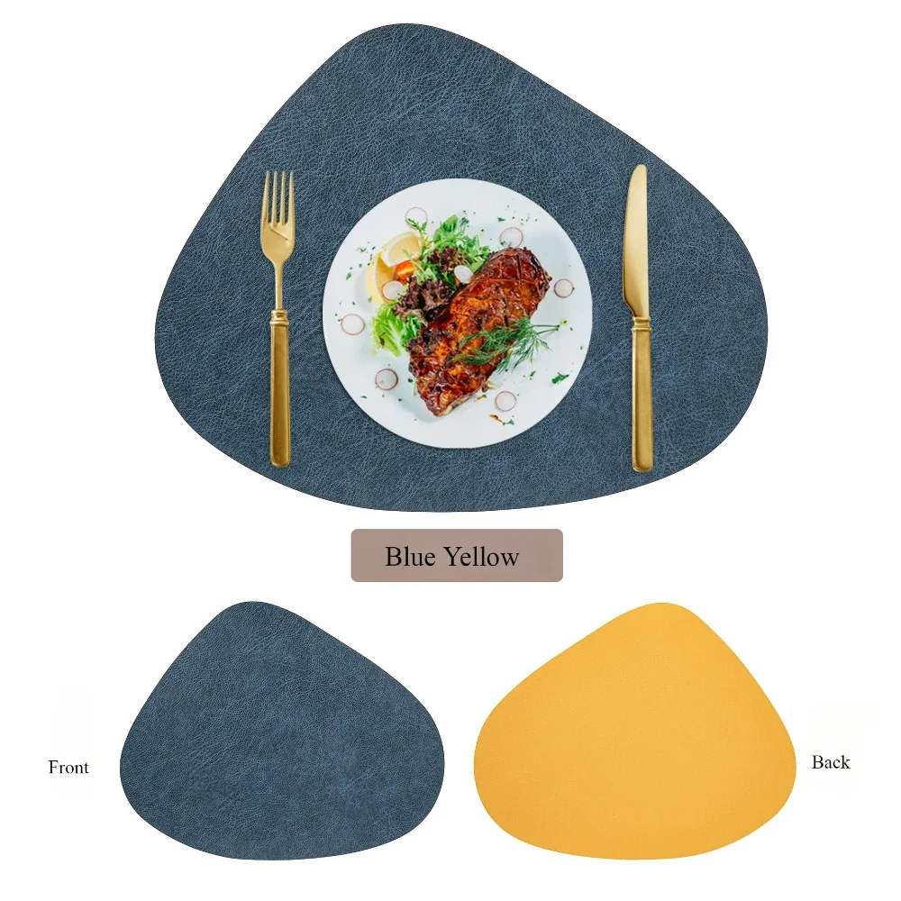 Teardrop Shape PU Leather Placemat Imitation Cowhide Texture Double-Sided,Waterproof Table Protectors for Stylish Dining Mat Pad
