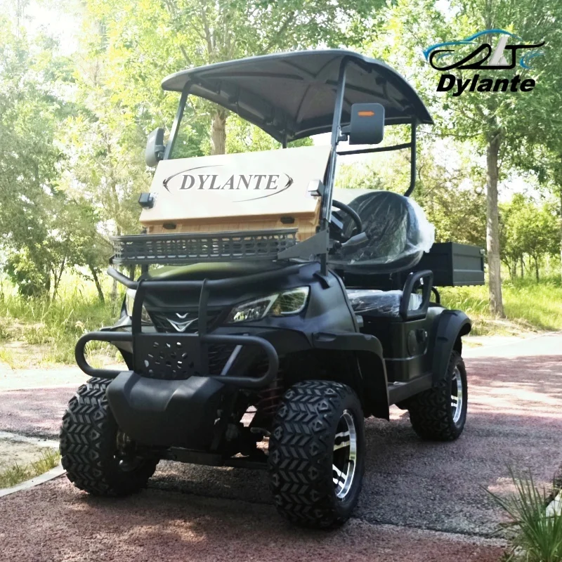 72V Electric Golf Cart 2 Seat Utility Cart CE Certified Electric Scooter Bumper Off-Road Tires Folding Windshield Rear Cargo Box