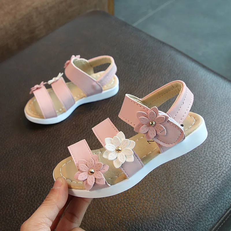 Sandali per bambini ragazze Platform Flats Princess Flower Kids Baby Summer Shoes 21-36 Beige Pink Soft Footwear Fashion