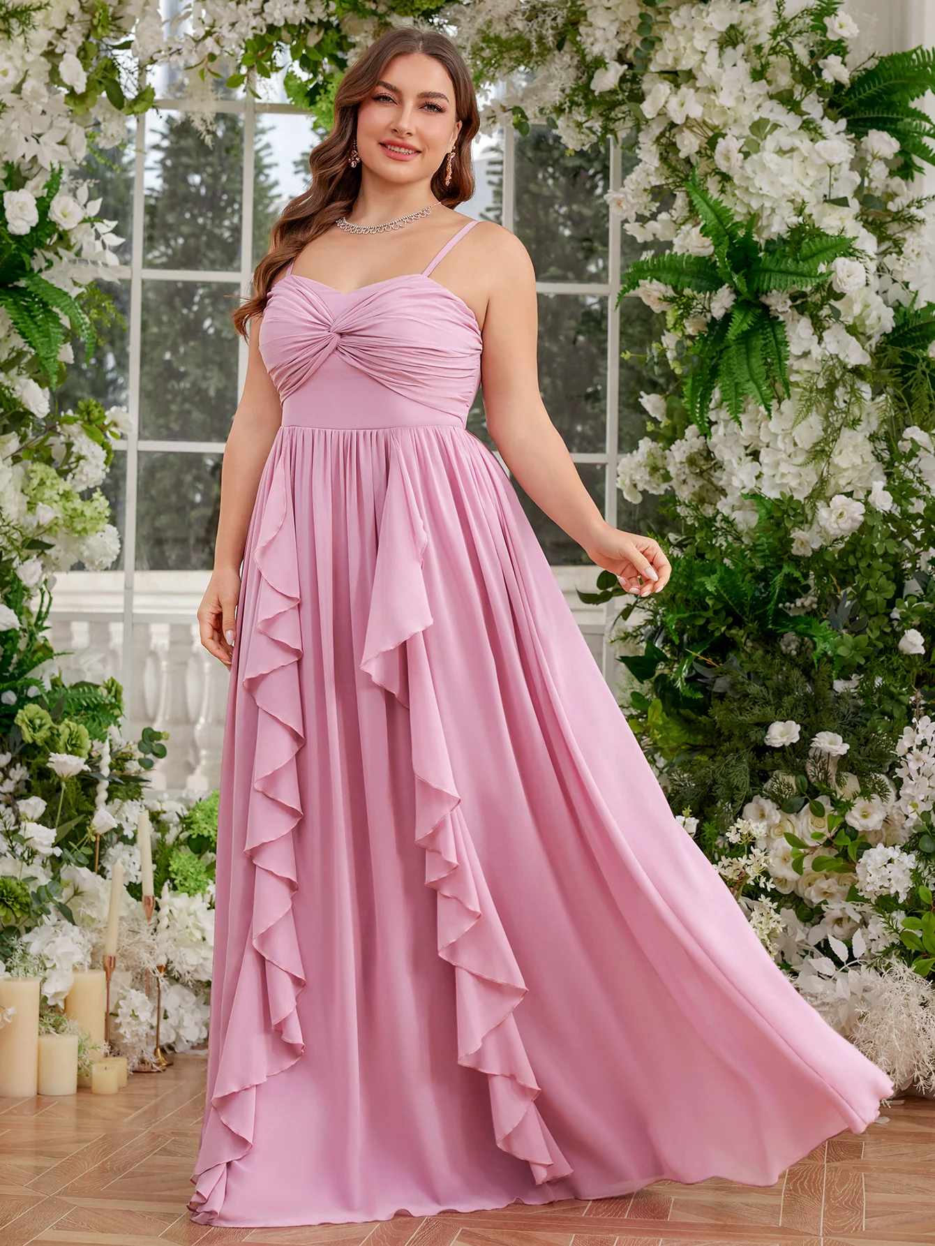 

UNITHORSE плюс размер без бретелек розовое шифоновое платье подружки невесты без рукавов элегантное женское платье большого размера