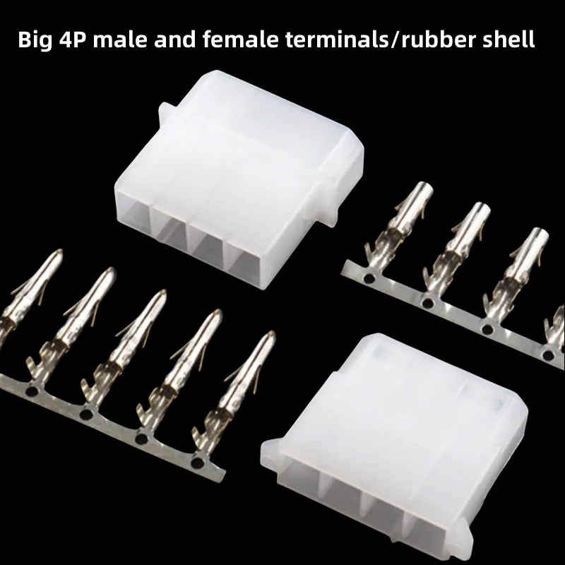 Conector grande de tomada de alimentação 4p, plugue de par fêmea macho grande 4p, terminal prensado a frio de revestimento de borracha, conector de mola 5.08mm