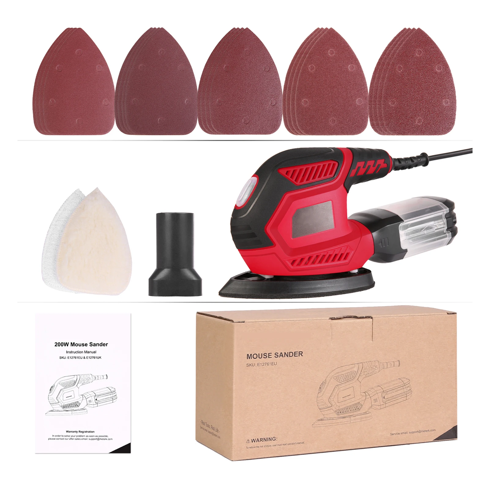 1.6A 200W 14000 OPM Compact Sander Efficient Dust Collection System with 2pcs Polishing Pads & 20pcs Sandpapers for  Spaces DIY