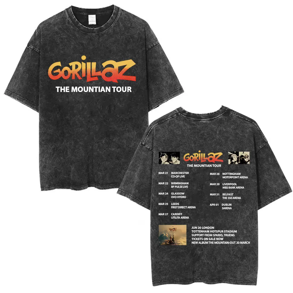 

Washed Vintage Rock Band Gorillaz The Mountain Tour 2026 Merch T-shirt Men Women Clothing Retro Casual Oversized Cotton T-shirts