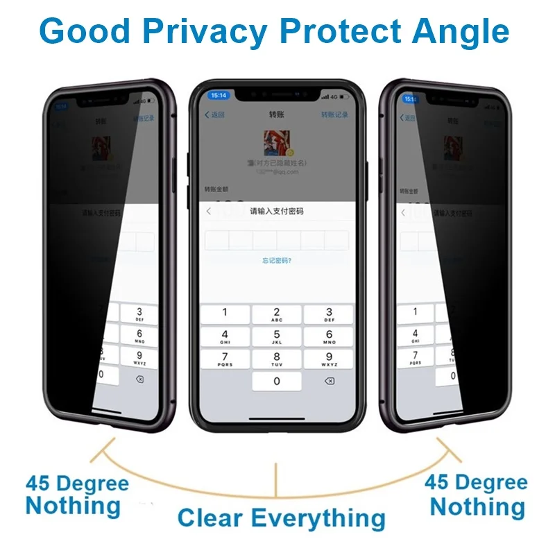 Privacy Metal Magnetic Case For iphone 13 12 11 14 15 16 Pro Max Double-Sided Glass Anti-Peeping Spy Cover For XR X 8 7 6 S SE