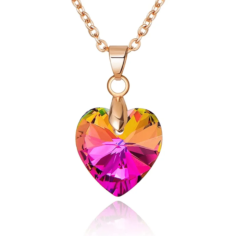 6Pcs Randomly Mix Heart-Shaped Cubic Zirconia Romantic Love Crystal Pendant Necklace Birthstone Jewelry Gift for Women Girl