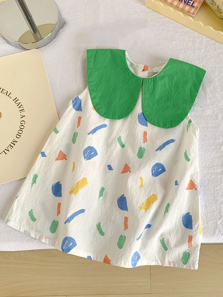 

Жилет Princ Sle Svel Dr с воротником Fiti, модный летний платье для девочек, смесь хлопка и шелка для маленьких девочек