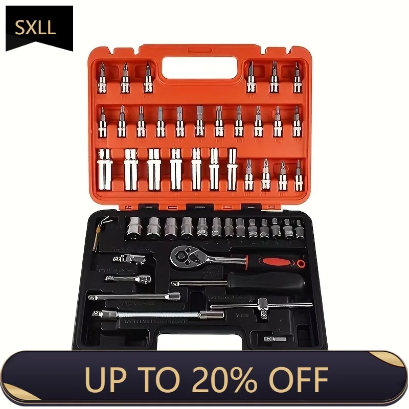 

SXLL 53Pcs Sleeve Toolbox, Mechanical Combination Wrench Hand Tool Set, Maintenance Sleeve Wrench Set Tools
