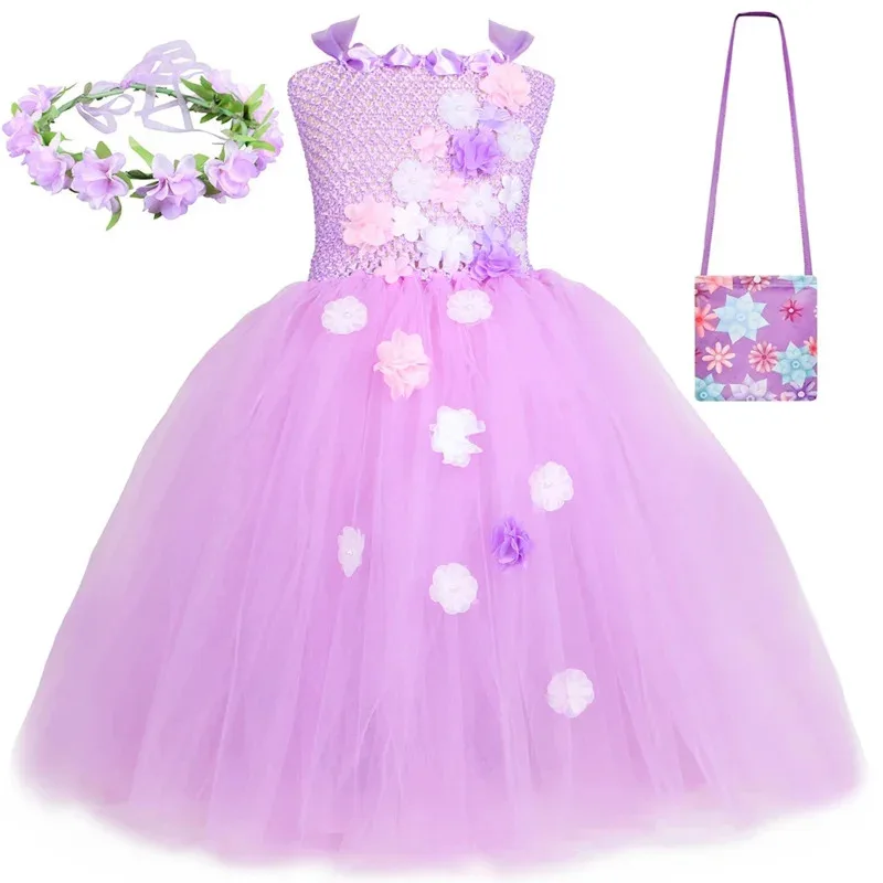 Encanto Isabella vestido tutú para niñas Halloween Madrigal princesa disfraz púrpura carnaval fiesta niños fantasía Hada de las flores Dre ujfj