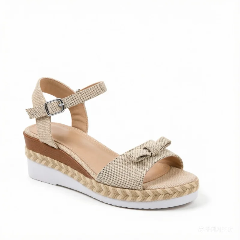 Sandalias de cuña para mujer, zapatos de plataforma con punta abierta para verano, sandalias informales con correa en el tobillo, sandalias de esparto cómodas, color beige, blanco, tacón de 5CM