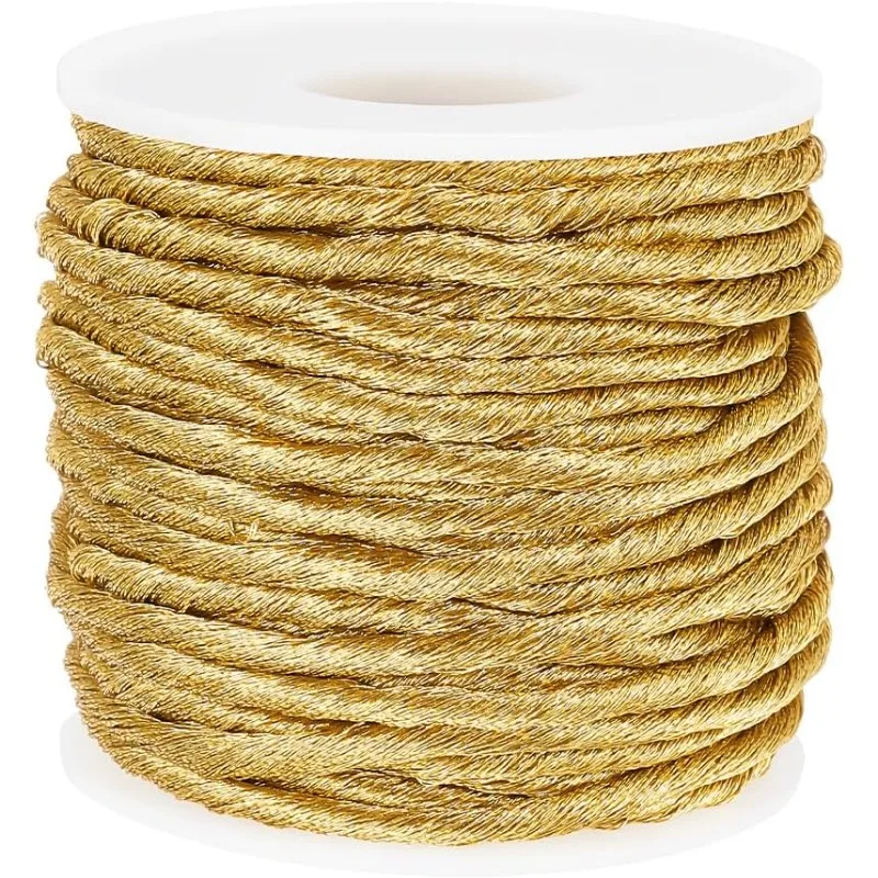 1Roll 19.14 Yards Metallic Macrame Cord 3mm Gold Twist Metallic Thread Jewelry Thread Craft String for Bracelet Jewelry Making