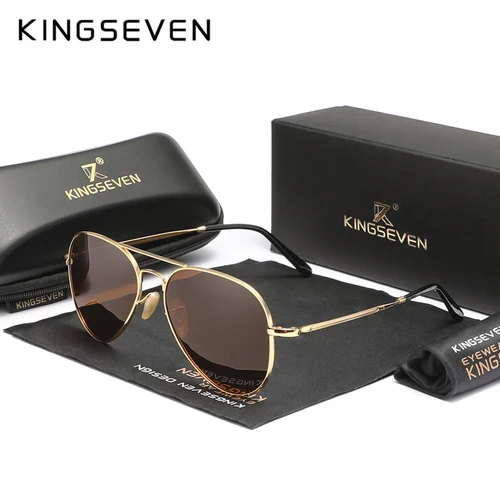 Imagen 2 del producto KINGSEVEN, gafas de sol piloto de aleación para hombre, polarización UV400, gafas Parsnip de marco completo antirreflectantes, gafas Retro de lujo para mujer