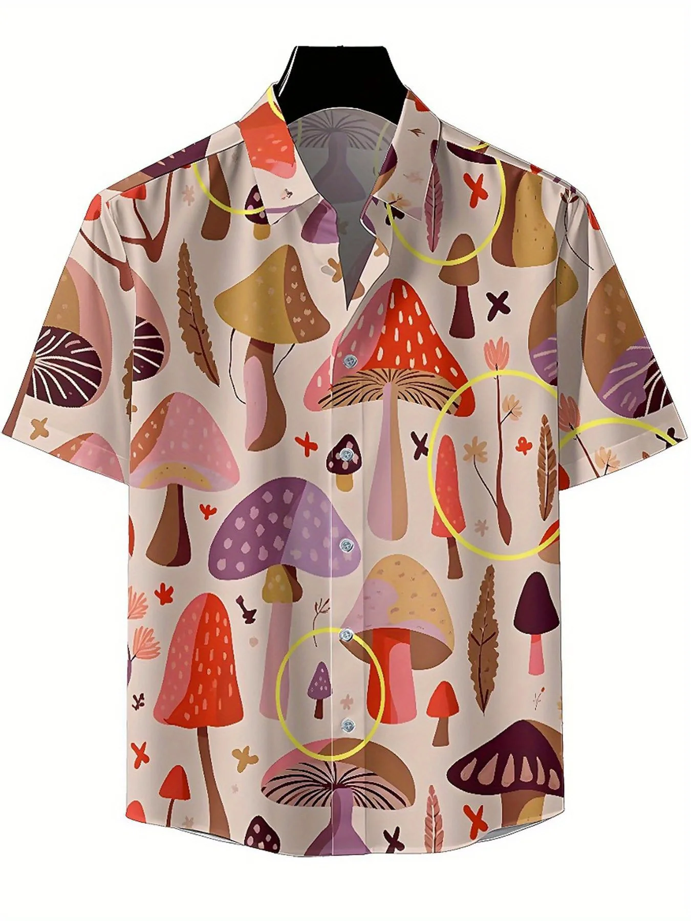 Men's Plus Size Hawaiian Shirts Fantasy Forest Mushroom Theme pattern,Premium Comfort Youth Clothes,Streetwear Y2K Tops