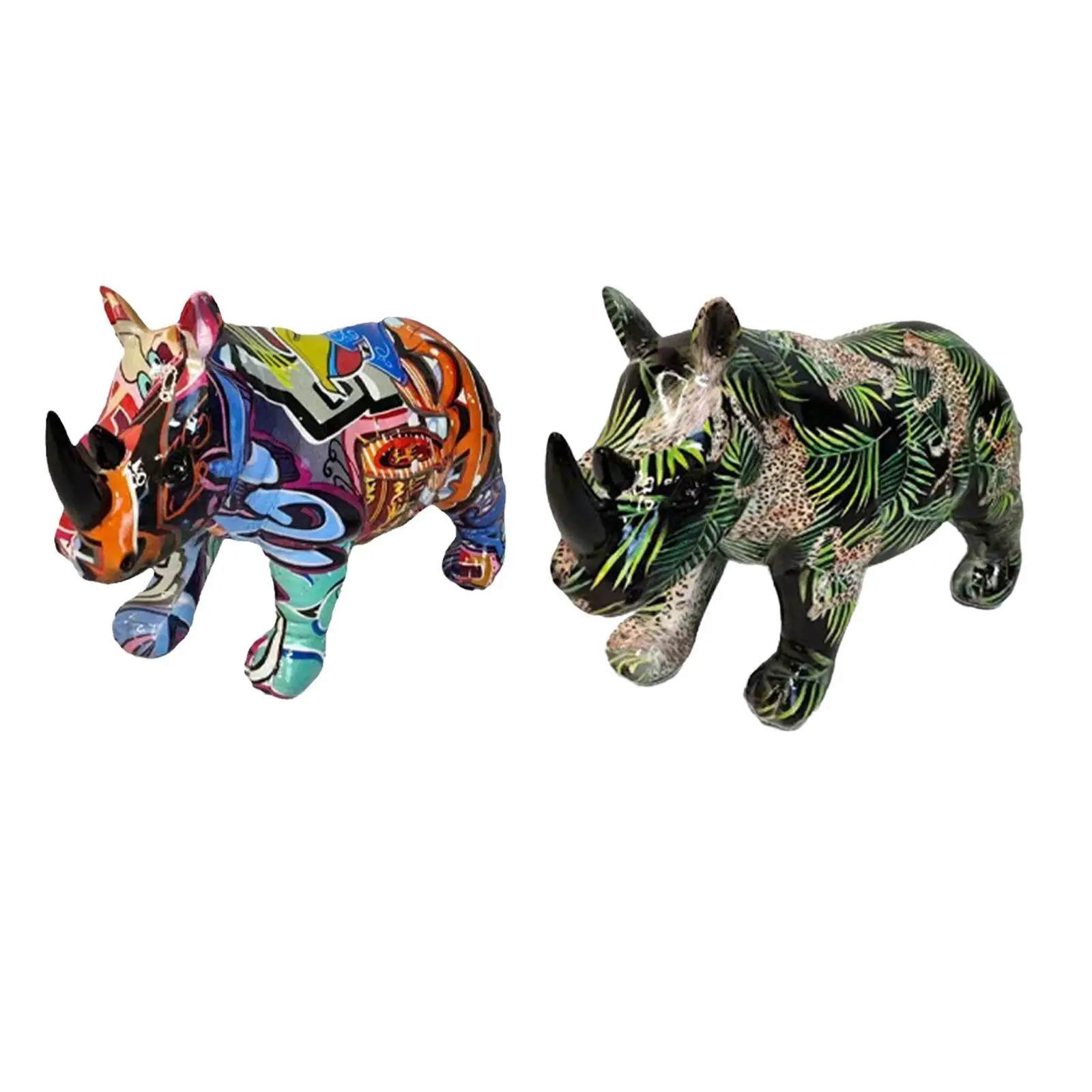 

Rhinoceros Statue Collectible Decorative Resin Lightweight Sculpture for Bookshelf Festivals Living Room Cafe Housewarming Gift