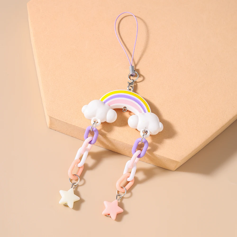 Aihua الحلو جميل قوس قزح ستار سلسلة هواتف معلقة حزام الهاتف اليدوية المحمول سلسلة مفاتيح قصيرة قلادة هدايا مجوهرات نسائية #6