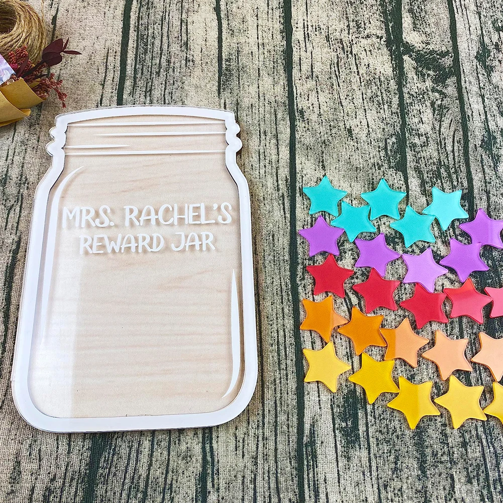 Motivational Reward Jar Wooden Magnetic Child Good Behavior Reward Jar with Stars Personalized Classroom Management Tools