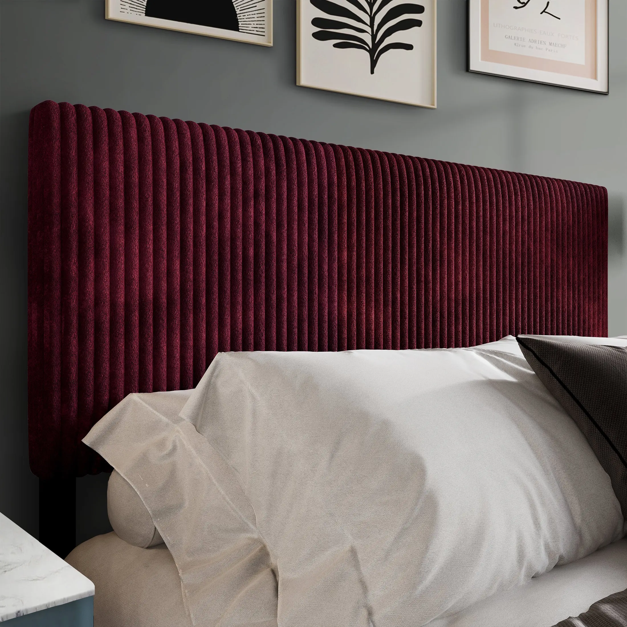 

Cozy Corduroy Velvet Upholstered Twin Headboard, Red， headboard ， head board ， bed head ， headboard bed