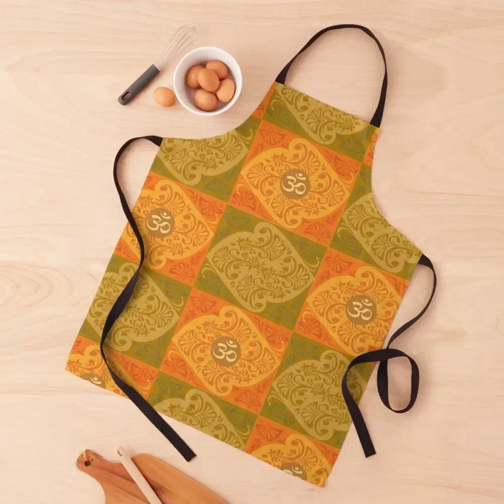 

Om symbol in a floral patterned motif Apron custom women's kitchen household woman Apron