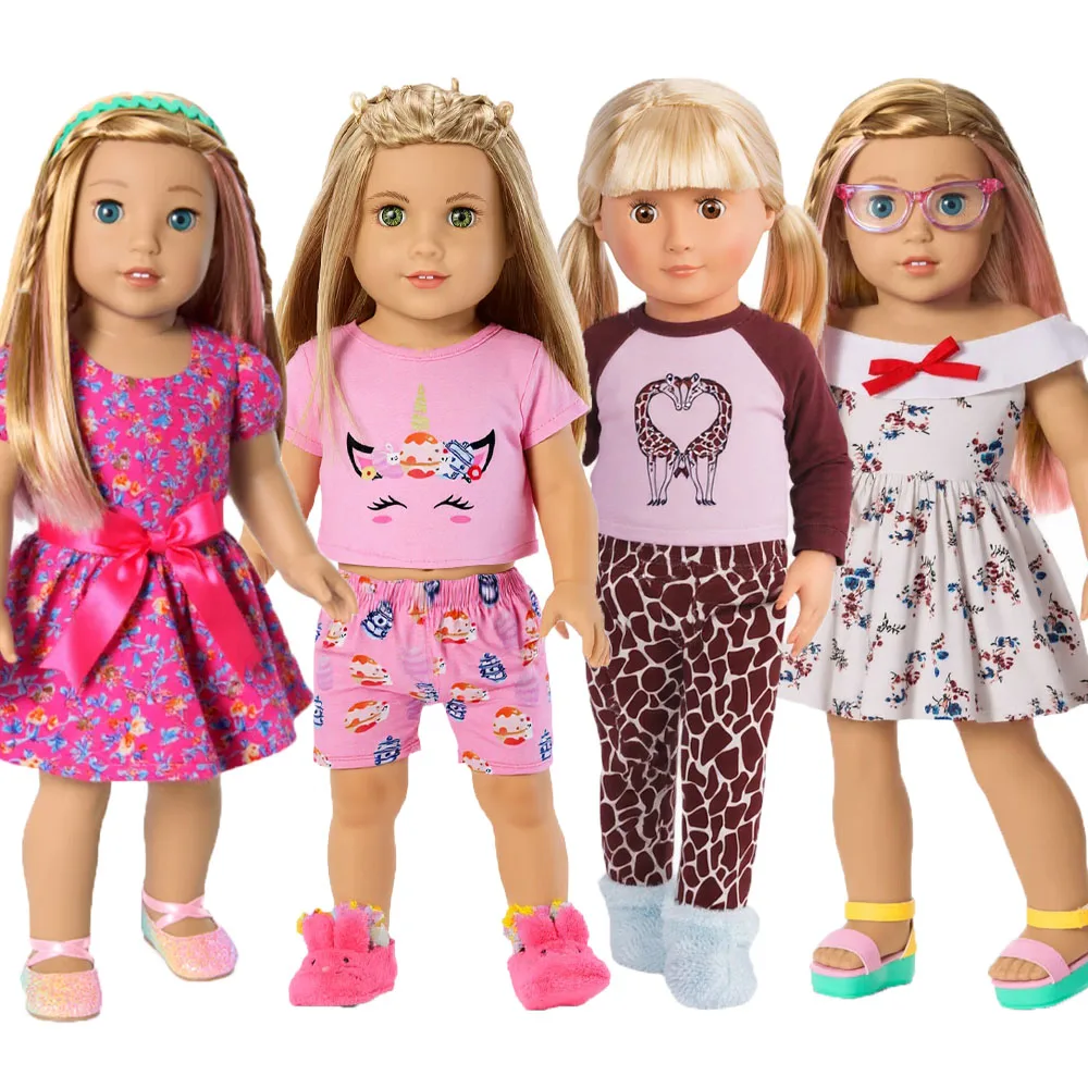 Doll Clothes 4PCS Suits Multicolor Nightgown Long Skirts Activewear Stuffed Unicorn,18Inch American&43CM Baby Doll Accessories