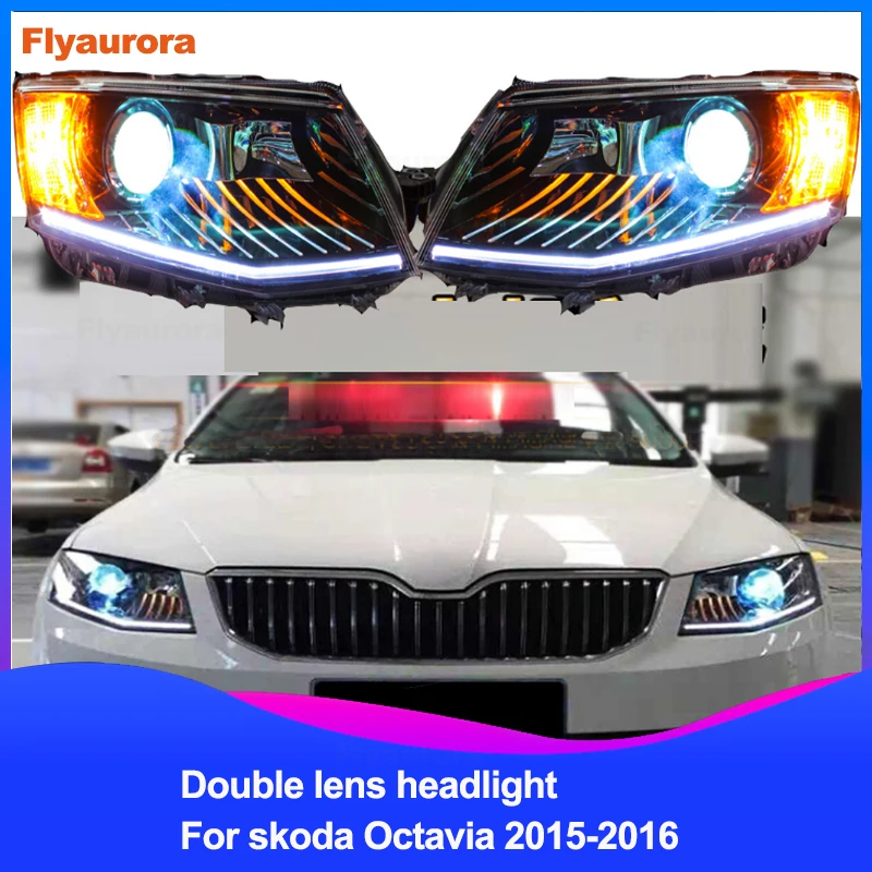 

for Skoda Octavia Headlight Daytime running light 2015-2016 Octavia LED Headlamp DRL Lens Double Beam H7 HID Xenon bi xenon lens