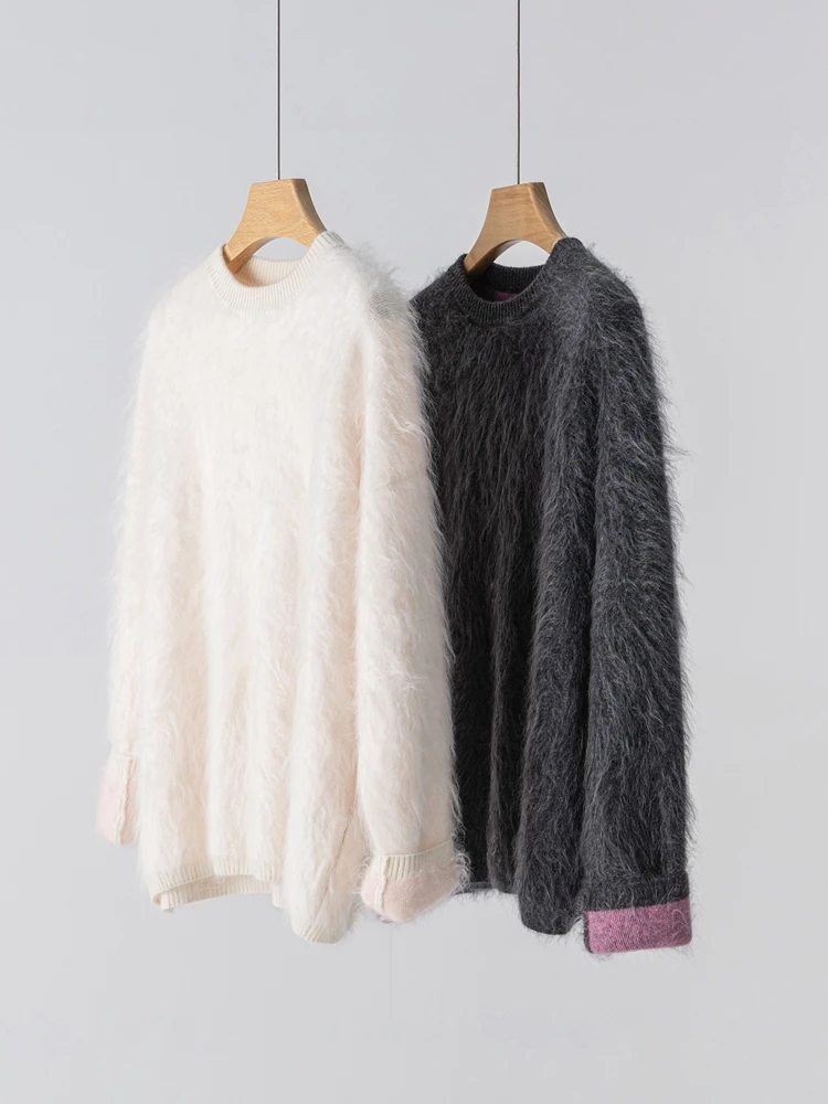 

Thick Long Sleeves O-Neck Autumn Winter 100% Cashmere Exquisite Pullover Sweater Soft Warm High Quality Women's Knitted Clothing