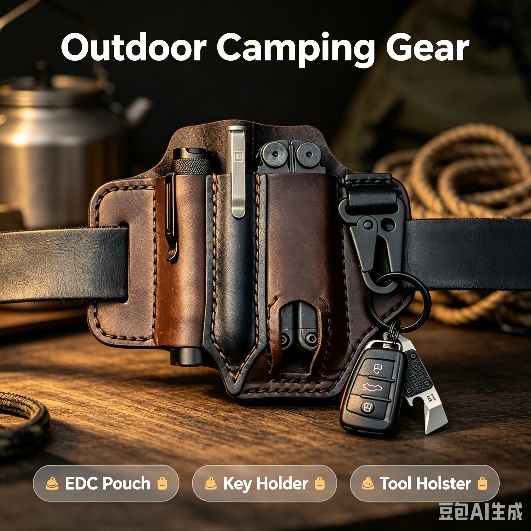 Leather Edc. Carry Pouch - EDC Tactical Leather Pouch Retro Waist