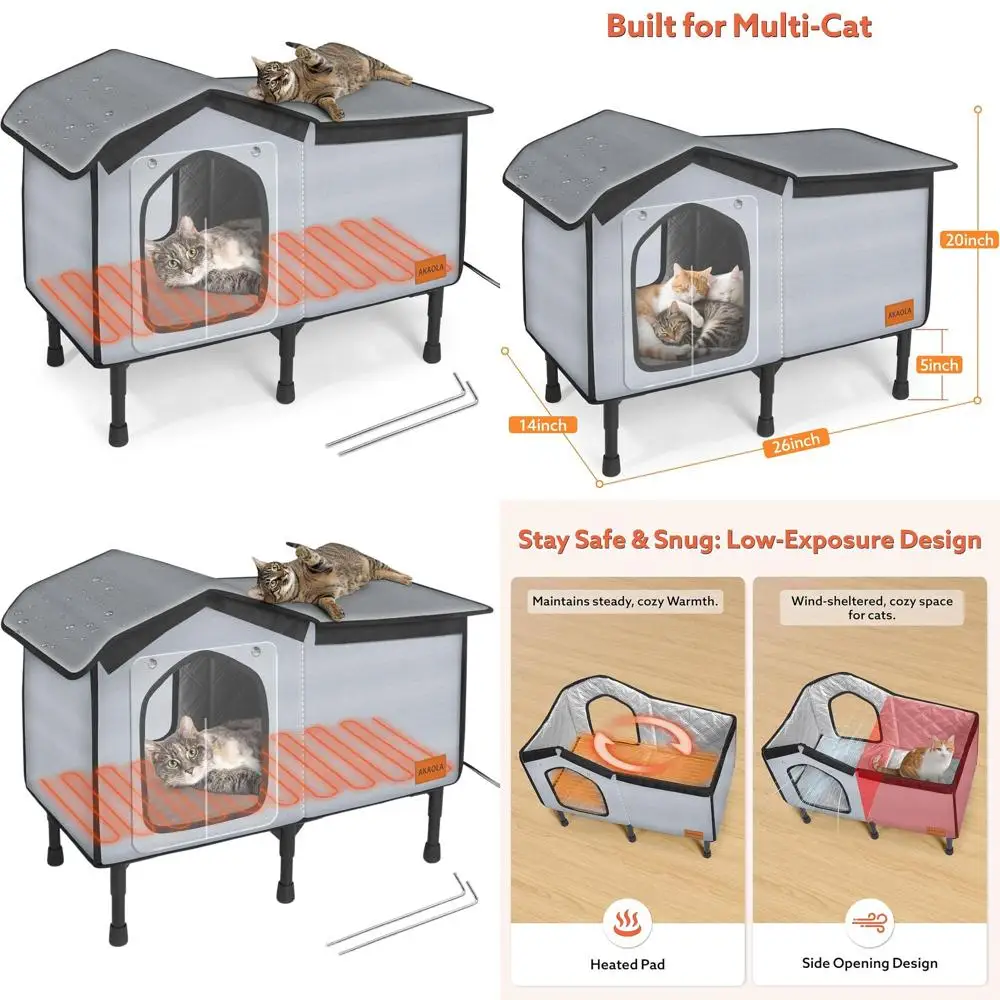

Waterproof Heated Outdoor Cat Shelter with Escape Door and Elevated Base for Feral Cats, 26x20x14