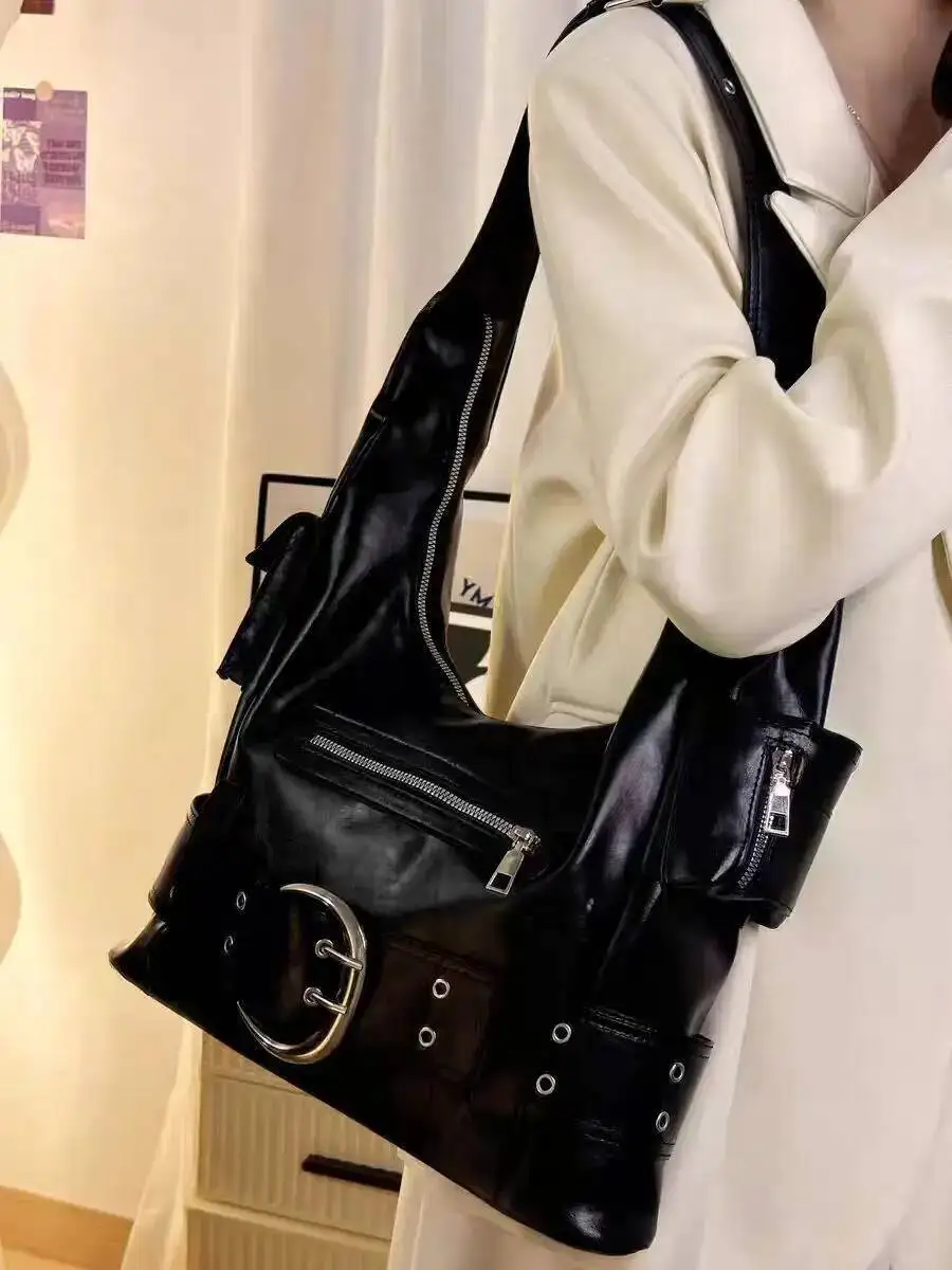

Bloom High Street Black Shoulder Purse Women Sweet Cool Hot Girls Leather Y2k Handbag Female Retro Casual Crossbody Bags