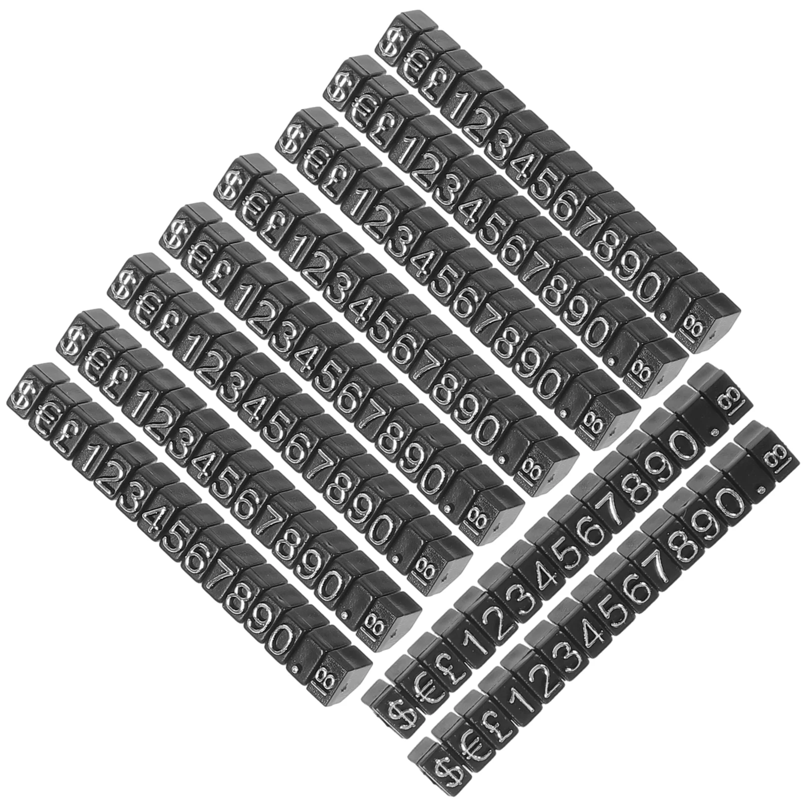 10 Sets Price Label Display Blocks Cube Jewelry Tags Silver Characters Adjustable