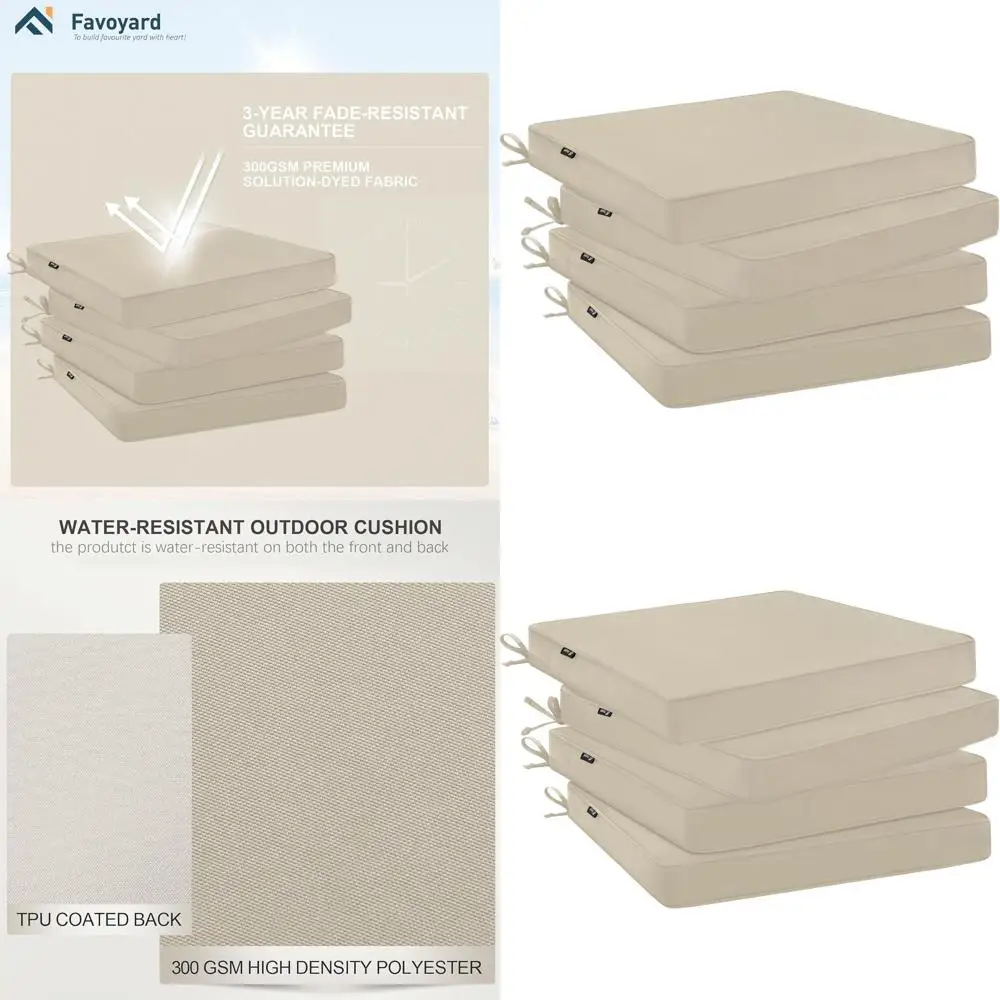 

Set of 4 Outdoor Patio Chair Cushions, 19 x 19 x 2, Fade & Water-Resistant, with Hidden Zipper and Attach Straps